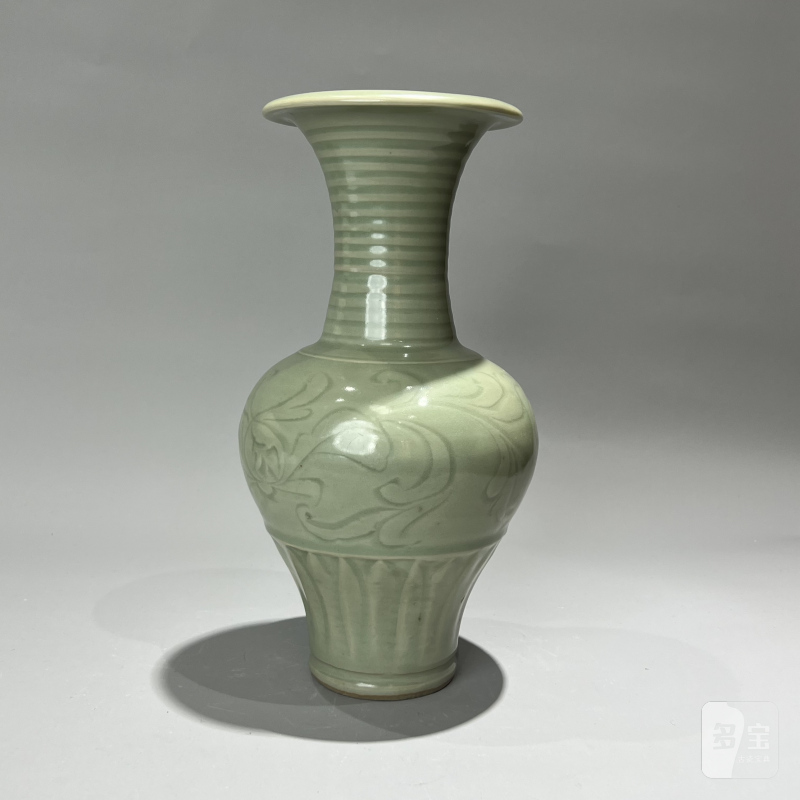 明代 龙泉要梅子青釉刻花凤尾尊 - 图12